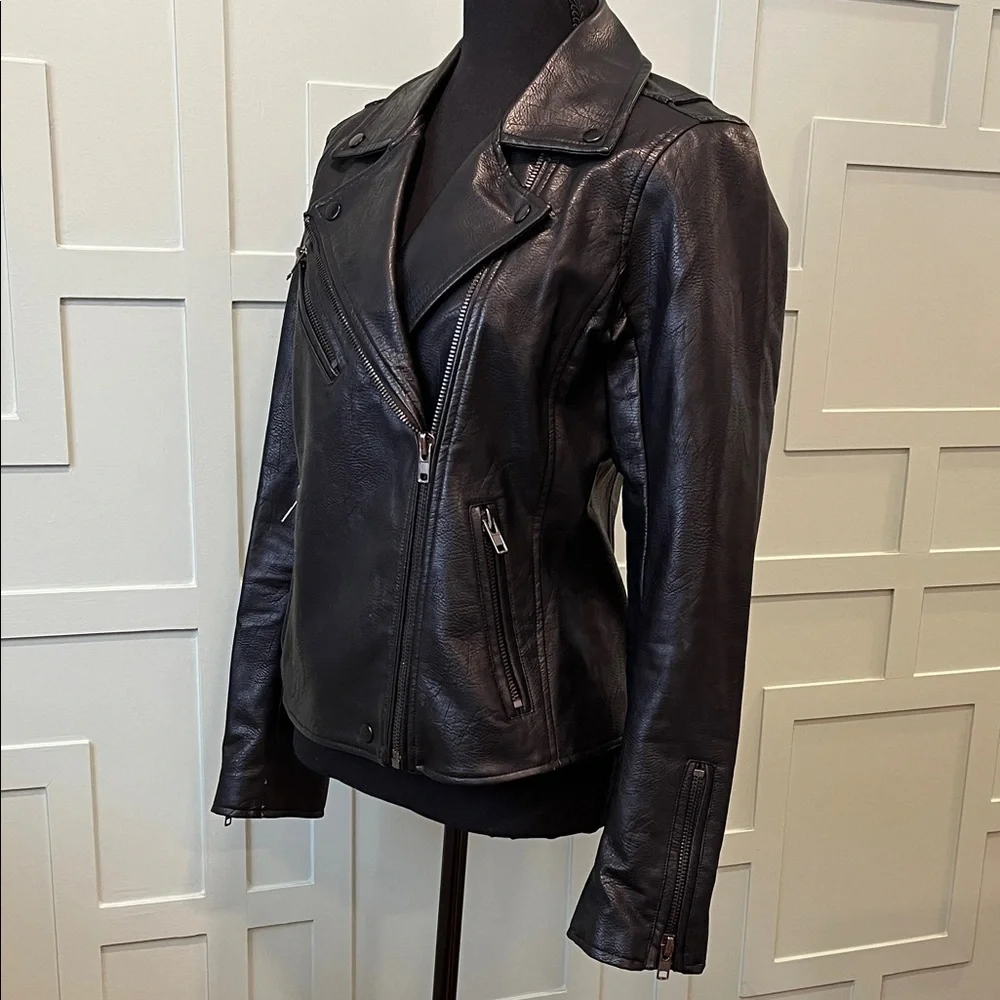 Black Leather (faux) Women's Moto Jacket - Picture 3 of 10